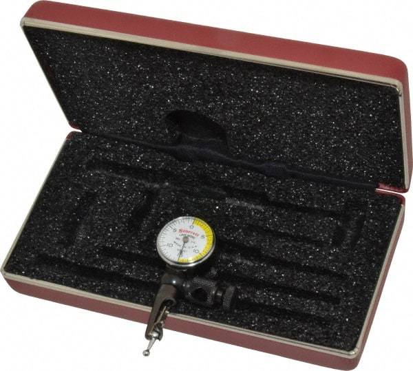 Starrett - 3 Piece, 0" to 0.03" Measuring Range, 15/16" Dial Diam, 0-15-0 Dial Reading, White & Yellow Dial Test Indicator Kit - 5/32" Contact Point Length, 3mm Ball Diam, 0.0005" Dial Graduation - Eagle Tool & Supply