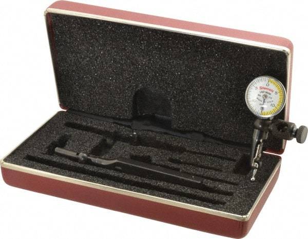 Starrett - 4 Piece, 0" to 0.03" Measuring Range, 15/16" Dial Diam, 0-15-0 Dial Reading, White & Yellow Dial Test Indicator Kit - 5/32" Contact Point Length, 3mm Ball Diam, 0.0005" Dial Graduation - Eagle Tool & Supply