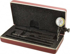 Starrett - 4 Piece, 0" to 0.03" Measuring Range, 15/16" Dial Diam, 0-15-0 Dial Reading, White & Yellow Dial Test Indicator Kit - 5/32" Contact Point Length, 3mm Ball Diam, 0.0005" Dial Graduation - Eagle Tool & Supply