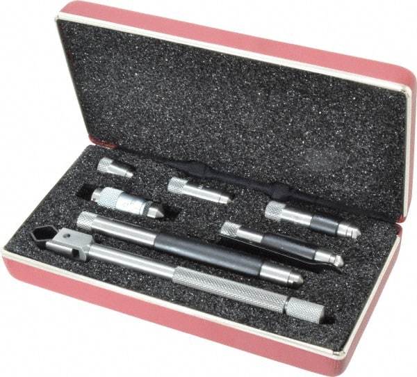 Starrett - 1-1/2 to 8 Inch Range, Satin Chrome Coated, Mechanical Inside Tubular Micrometer - 0.001 Inch Graduation, 0.0001 Inch Accuracy - Eagle Tool & Supply