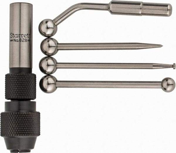 Starrett - Single End, Center Finder Set Mechanical - 0.25 Inch Head Diameter, Ball, Conical, Disc Head Type, Includes 4 Attachments, Case, Holder, 4 Pieces - Eagle Tool & Supply