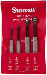 Starrett - 1/8 to 1/2 Inch Measurement, Small Hole Gage Set - 2-7/8, 3, 3-3/8 and 3-1/2 Inch Long, Full Ball, Includes Case - Eagle Tool & Supply