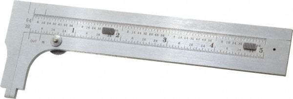 Starrett - 0 to 4-3/4" Stainless Steel Vernier Caliper - 1/64 & 1/32" Graduation, 1-3/8" Jaw Depth, 0.005" Accuracy, Includes Inside Diameter, Outside Diameter - Eagle Tool & Supply