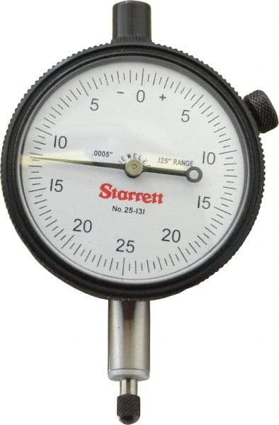 Starrett - 1/8" Range, 0-25-0 Dial Reading, 0.0005" Graduation Dial Drop Indicator - 2-1/4" Dial, 0.05" Range per Revolution, Revolution Counter - Eagle Tool & Supply