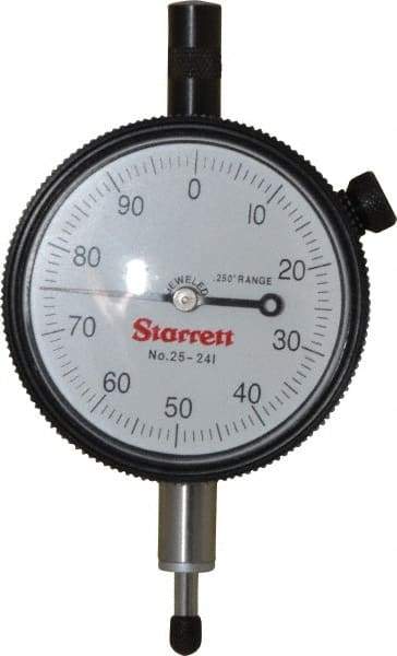 Starrett - 1/4" Range, 0-100 Dial Reading, 0.001" Graduation Dial Drop Indicator - 2-1/4" Dial, 0.1" Range per Revolution, Revolution Counter - Eagle Tool & Supply