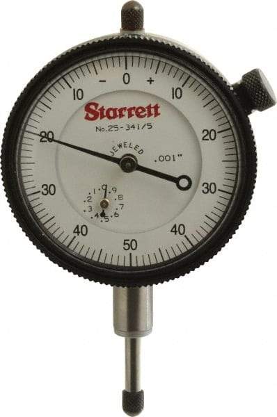 Starrett - 1/2" Range, 0-50-0 Dial Reading, 0.001" Graduation Dial Drop Indicator - 2-1/4" Dial, 0.1" Range per Revolution, Revolution Counter - Eagle Tool & Supply