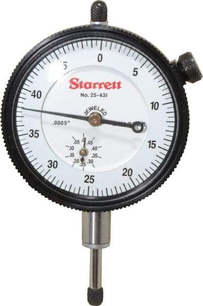 Starrett - 1/2" Range, 0-50 Dial Reading, 0.0005" Graduation Dial Drop Indicator - 2-1/4" Dial, 0.05" Range per Revolution, Revolution Counter - Eagle Tool & Supply