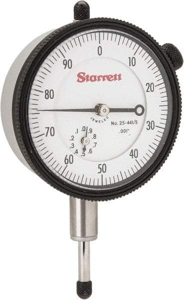 Starrett - 1/2" Range, 0-100 Dial Reading, 0.001" Graduation Dial Drop Indicator - 2-1/4" Dial, 0.1" Range per Revolution, Revolution Counter - Eagle Tool & Supply