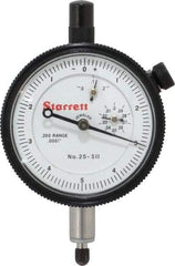 Starrett - 0.2" Range, 0-5-0 Dial Reading, 0.0001" Graduation Dial Drop Indicator - 2-1/4" Dial, 0.01" Range per Revolution, Revolution Counter - Eagle Tool & Supply