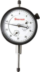 Starrett - 1" Range, 0-50 Dial Reading, 0.0005" Graduation Dial Drop Indicator - 2-1/4" Dial, 0.05" Range per Revolution, Revolution Counter - Eagle Tool & Supply