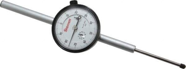 Starrett - 2" Range, 0-100 Dial Reading, 0.001" Graduation Dial Drop Indicator - 2-1/4" Dial, 0.1" Range per Revolution, Revolution Counter - Eagle Tool & Supply