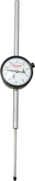 Starrett - 3" Range, 0-100 Dial Reading, 0.001" Graduation Dial Drop Indicator - 2-1/4" Dial, 0.1" Range per Revolution, Revolution Counter - Eagle Tool & Supply