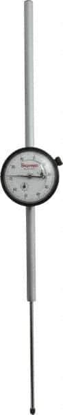 Starrett - 4" Range, 0-100 Dial Reading, 0.001" Graduation Dial Drop Indicator - 2-1/4" Dial, 0.1" Range per Revolution, Revolution Counter - Eagle Tool & Supply