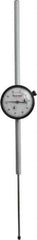 Starrett - 4" Range, 0-100 Dial Reading, 0.001" Graduation Dial Drop Indicator - 2-1/4" Dial, 0.1" Range per Revolution, Revolution Counter - Eagle Tool & Supply