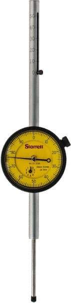 Starrett - 50mm Range, 0-100 Dial Reading, 0.01mm Graduation Dial Drop Indicator - 2-1/4" Dial, 0.0394" Range per Revolution, Revolution Counter - Eagle Tool & Supply