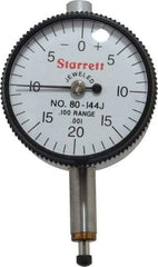 Starrett - 0.1" Range, 0-20-0 Dial Reading, 0.001" Graduation Dial Drop Indicator - 1-1/4" Dial, 0.04" Range per Revolution, Revolution Counter - Eagle Tool & Supply