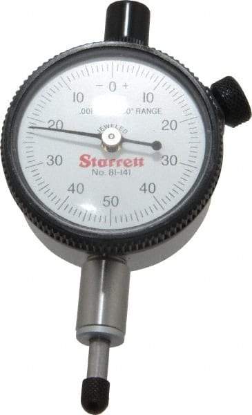 Starrett - 1/4" Range, 0-50-0 Dial Reading, 0.001" Graduation Dial Drop Indicator - 1-11/16" Dial, 0.1" Range per Revolution, Revolution Counter - Eagle Tool & Supply