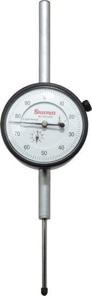 Starrett - 2" Range, 0-100 Dial Reading, 0.001" Graduation Dial Drop Indicator - 2-3/4" Dial, 0.1" Range per Revolution - Eagle Tool & Supply