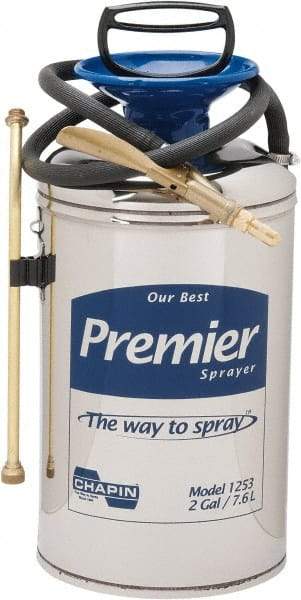 Chapin - 2 Gal Garden Hand Sprayer - Stainless Steel Tank, Wide Mouth, Reinforced Hose, For Industrial Applications - Eagle Tool & Supply