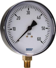 Wika - 4" Dial, 1/4 Thread, 0-60 Scale Range, Pressure Gauge - Lower Connection Mount, Accurate to 3-2-3% of Scale - Eagle Tool & Supply