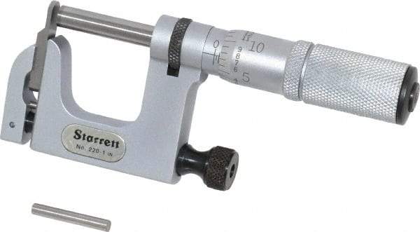 Starrett - 0 to 1 Inch Range, Carbide Face, Satin Chrome Coated, Mechanical Multi Anvil Micrometer - Friction Thimble, 0.001 Inch Graduation, 0.0002 Inch Accuracy - Eagle Tool & Supply