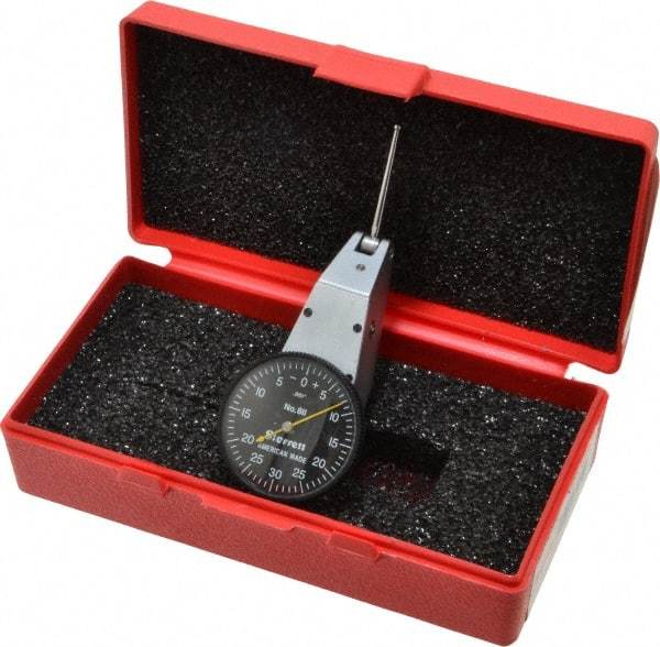 Starrett - 0.06 Inch Range, 0.001 Inch Dial Graduation, Horizontal Dial Test Indicator - 1-3/8 Inch Black Dial, 0-30-0 Dial Reading - Eagle Tool & Supply