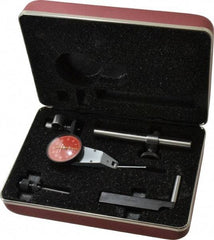 Starrett - 7 Piece, 0" to 0.06" Measuring Range, 1-3/8" Dial Diam, 0-30-0 Dial Reading, Red Dial Test Indicator Kit - 1-5/16" Contact Point Length, 2mm Ball Diam, 0.001" Dial Graduation - Eagle Tool & Supply
