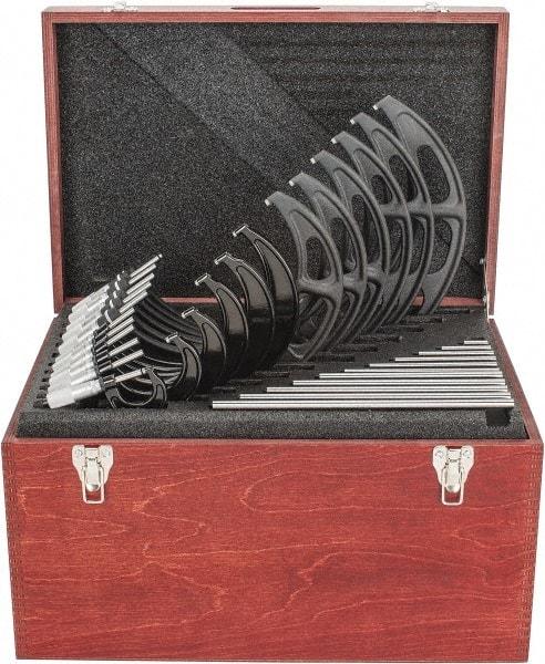 Starrett - 0 to 12" Range, 12 Piece Mechanical Outside Micrometer Set - 0.0001" Graduation, Ratchet Stop Thimble, Carbide Tipped Face - Eagle Tool & Supply