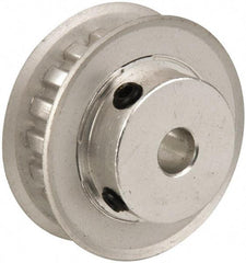 Power Drive - 18 Tooth, 1/4" Inside x 1-1/8" Outside Diam, Hub & Flange Timing Belt Pulley - 1/4" Belt Width, 1.146" Pitch Diam, 0.438" Face Width, Aluminum - Eagle Tool & Supply
