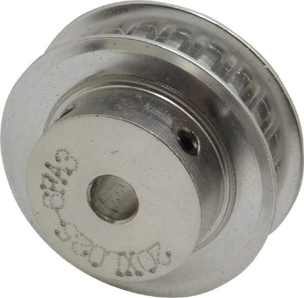 Power Drive - 20 Tooth, 1/4" Inside x 1.253" Outside Diam, Hub & Flange Timing Belt Pulley - 1/4" Belt Width, 1.273" Pitch Diam, 0.438" Face Width, Aluminum - Eagle Tool & Supply