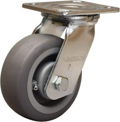 Hamilton - 5" Diam x 2" Wide x 6-1/2" OAH Top Plate Mount Swivel Caster - Rubber Mold on Polyolefin, 350 Lb Capacity, Straight Roller Bearing, 4 x 4-1/2" Plate - Eagle Tool & Supply