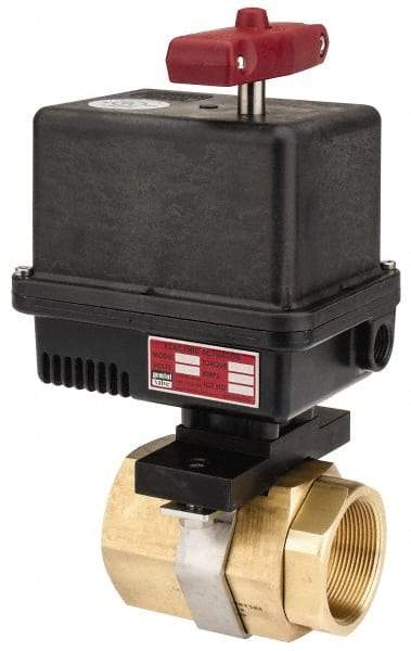 Gemini Valve - 2" Pipe, 720 psi WOG Rating Brass Electric Actuated Ball Valve - Reinforced PTFE Seal, Standard Port, Threaded (NPT) End Connection - Eagle Tool & Supply