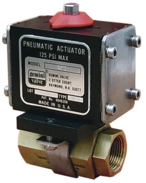 Gemini Valve - 1/2" Pipe, 720 psi WOG Rating Brass Pneumatic Double Acting with Solenoid Actuated Ball Valve - Reinforced PTFE Seal, Full Port, Threaded (NPT) End Connection - Eagle Tool & Supply