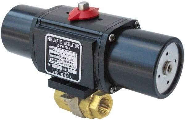 Gemini Valve - 2" Pipe, 720 psi WOG Rating Brass Pneumatic Spring Return with Solenoid Actuated Ball Valve - Reinforced PTFE Seal, Standard Port, Threaded (NPT) End Connection - Eagle Tool & Supply
