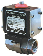 Gemini Valve - 1-1/4" Pipe, 720 psi WOG Rating Stainless Steel Pneumatic Double Acting with Solenoid Actuated Ball Valve - Reinforced PTFE Seal, Standard Port, Threaded (NPT) End Connection - Eagle Tool & Supply
