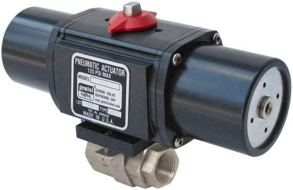 Gemini Valve - 1" Pipe, 720 psi WOG Rating Stainless Steel Pneumatic Spring Return with Solenoid Actuated Ball Valve - Reinforced PTFE Seal, Standard Port, Threaded (NPT) End Connection - Eagle Tool & Supply