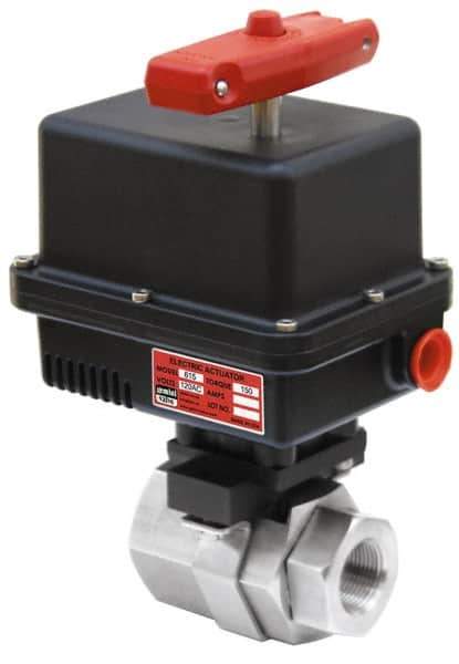 Gemini Valve - 3/4" Pipe, 720 psi WOG Rating Brass Electric Actuated Ball Valve - Reinforced PTFE Seal, Standard Port, Threaded (NPT) End Connection - Eagle Tool & Supply