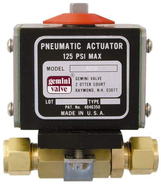 Gemini Valve - 1" Pipe, 1,000 psi WOG Rating Brass Pneumatic Double Acting with Solenoid Actuated Ball Valve - Reinforced PTFE Seal, Standard Port, TYLOK (Compression) End Connection - Eagle Tool & Supply