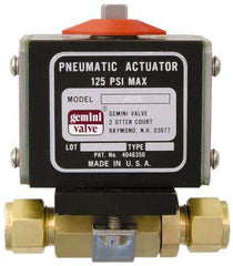 Gemini Valve - 1/4" Pipe, 1,000 psi WOG Rating Brass Pneumatic Double Acting with Solenoid Actuated Ball Valve - Reinforced PTFE Seal, Full Port, TYLOK (Compression) End Connection - Eagle Tool & Supply