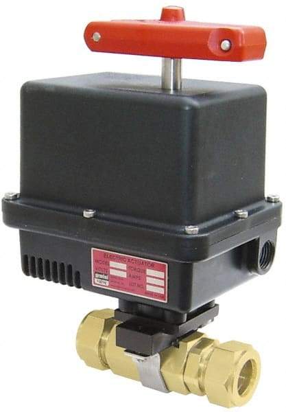Gemini Valve - 3/4" Pipe, 1,000 psi WOG Rating Brass Electric Actuated Ball Valve - Reinforced PTFE Seal, Standard Port, TYLOK (Compression) End Connection - Eagle Tool & Supply