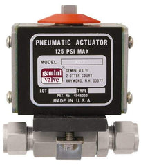 Gemini Valve - 1/2" Pipe, 1,000 psi WOG Rating Stainless Steel Pneumatic Double Acting with Solenoid Actuated Ball Valve - Reinforced PTFE Seal, Standard Port - Eagle Tool & Supply