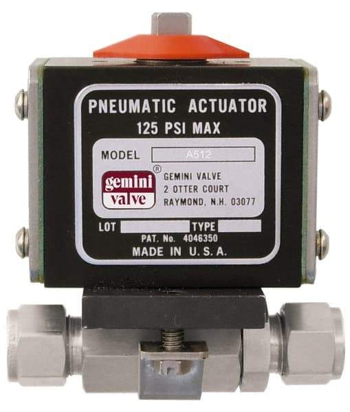Gemini Valve - 3/4" Pipe, 1,000 psi WOG Rating Stainless Steel Pneumatic Double Acting with Solenoid Actuated Ball Valve - Reinforced PTFE Seal, Standard Port - Eagle Tool & Supply