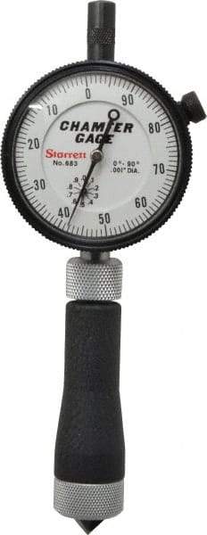 Starrett - 0 to 1/2", 0 to 90° Included Angle, Internal Chamfer Gage - White Hardened Tool Steel (Plunger), 3 Blade Plunger - Eagle Tool & Supply