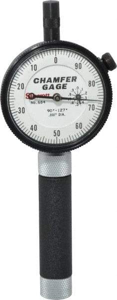 Starrett - 0 to 3/8", 90 to 127° Included Angle, Internal Chamfer Gage - White Hardened Tool Steel (Plunger), 3 Blade Plunger - Eagle Tool & Supply