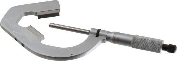 Starrett - 1 to 2 Inch Measurement, 0.0001 Inch Graduation, 3 Flutes Measured, Ratchet Stop Thimble, Mechanical V Anvil Micrometer - Satin Chrome Finish, Carbide - Eagle Tool & Supply