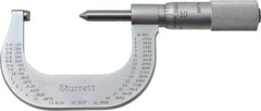 Starrett - 1 to 2" Range, Mechanical Screw Thread Micrometer - Plain Thimble, 0.001" Graduation, 0.004mm Accuracy - Eagle Tool & Supply