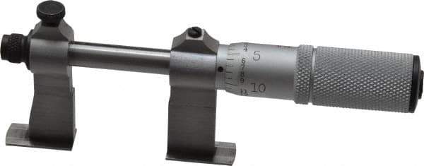 Starrett - 1-1/2 to 2-1/2 Inch Inside Measurement, Satin Chrome Finish, Mechanical Groove Micrometer - 0.001 Inch Graduation, 0.0002 Inch Accuracy, 5/64 Inch Groove Depth, Friction Thimble, Includes Lock Screw - Eagle Tool & Supply