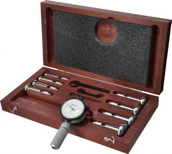 Starrett - 7 Anvil, 0.56 to 1.565" Dial Bore Gage Set - 0.0001" Graduation, 2-1/2" Gage Depth - Eagle Tool & Supply