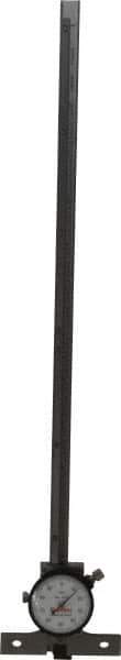 Starrett - 0 to 12 Inch Range, Stainless Steel, White Dial Depth Gage - 0.001 Inch Graduation, 0.001 Inch Accuracy, 2-3/4 Inch Base Measuring Length - Eagle Tool & Supply