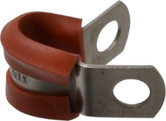 Made in USA - 1/4" Pipe, 1/4" Rod, Cushion Clamp - Gray & Red, Grade 304 Stainless Steel & Silicone Cushion - Eagle Tool & Supply